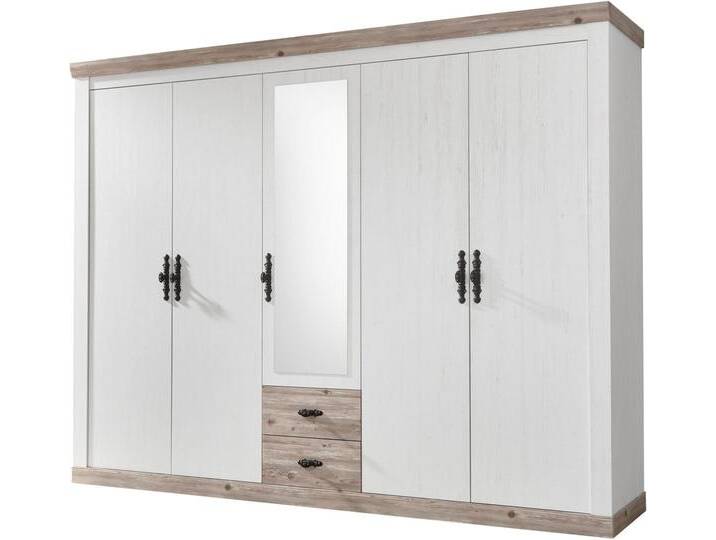 Home affaire Drehtürenschrank Florenz Landhausschrank,rustikale Metallgriffe mit feinen Verzierungen Kleiderschrank mit Spiegel Schlafzimmerschrank BESTSELLER Garderobe von Home-affaire