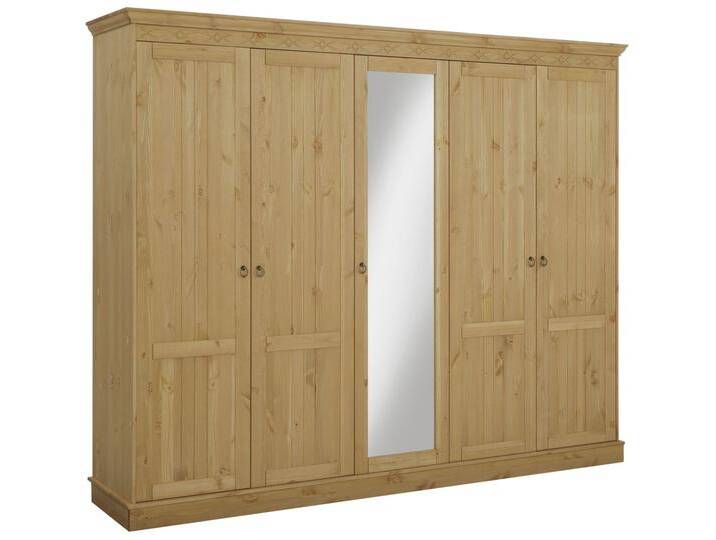 Home affaire Drehtürenschrank Indra (3 Breiten: 100/145/233 cm H/T ca.187/54 cm) aus massiver Kiefer, mit Spiegel bei der 3- und 5trg.Variante, beige von Home-affaire
