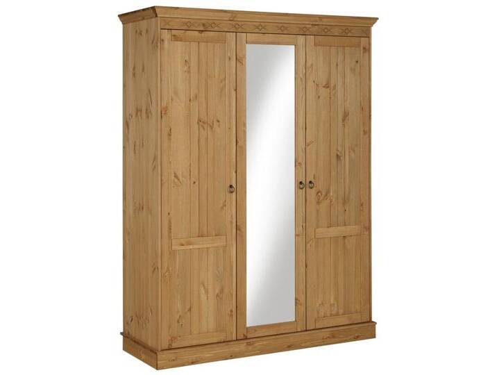 Home affaire Drehtürenschrank Indra (3 Breiten: 100/145/233 cm H/T ca.187/54 cm) aus massiver Kiefer, mit Spiegel bei der 3- und 5trg.Variante, beige von Home-affaire