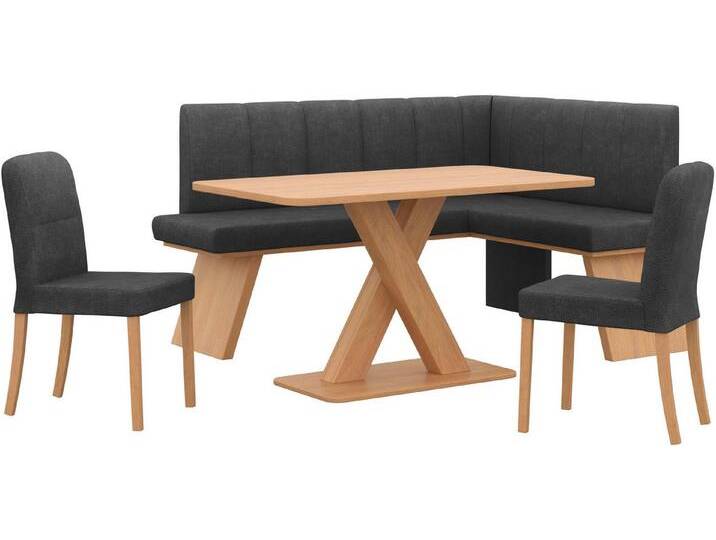 Home affaire Eckbankgruppe Nina, (Set, 4-tlg., 4er), Sitzgruppe Esszimmer Stühle Tisch und Bank bequem gepolstert, schwarz, langer Schenkel links von Home-affaire
