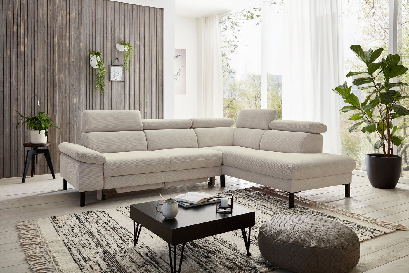 Home affaire Ecksofa Arnayon mit Querschläfer-Bettfunktion, Schlafsofa, großer Bettkasten, manuelle Kopfteilverstellung, Tonnentaschen-Federkern, Bezug Feincord von Home affaire