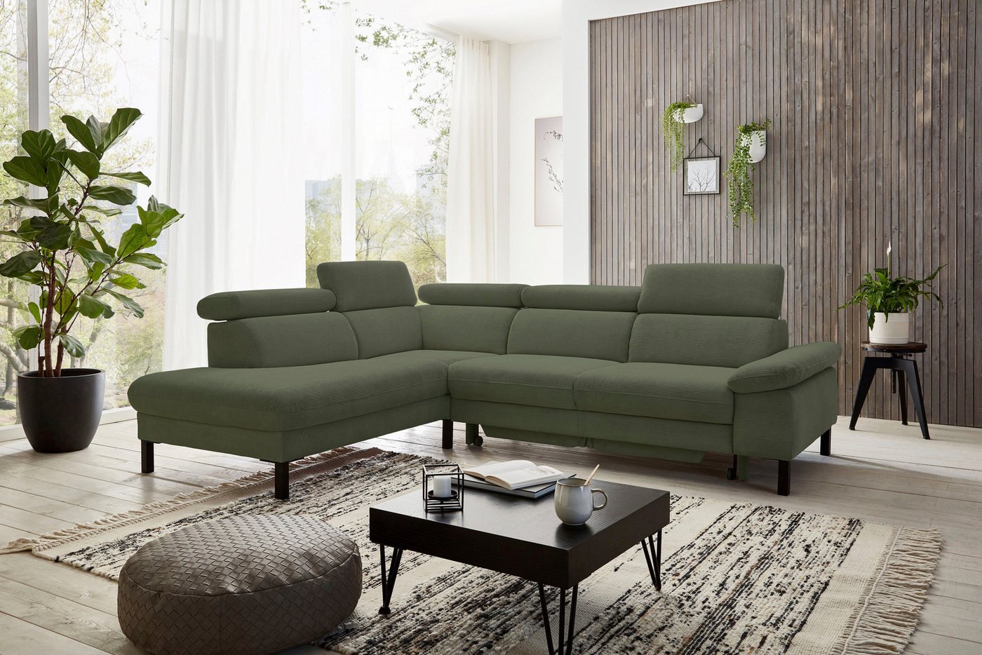 Home affaire Ecksofa Arnayon mit Querschläfer-Bettfunktion, Schlafsofa, großer Bettkasten, manuelle Kopfteilverstellung, Tonnentaschen-Federkern, Bezug Feincord von Home affaire