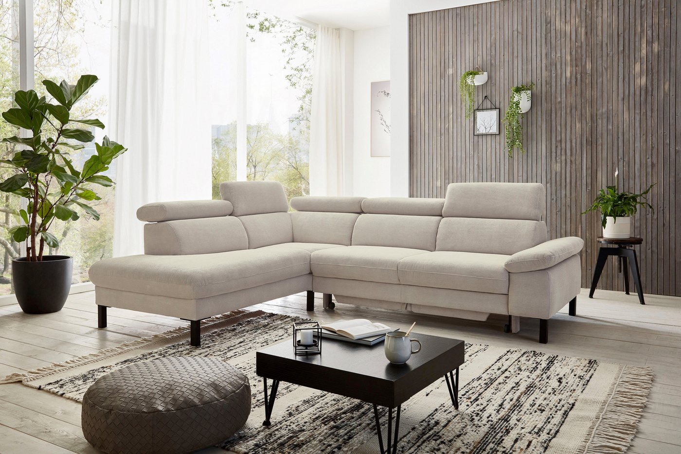 Home affaire Ecksofa Arnayon mit Querschläfer-Bettfunktion, Schlafsofa, großer Bettkasten, manuelle Kopfteilverstellung, Tonnentaschen-Federkern, Bezug Feincord von Home affaire