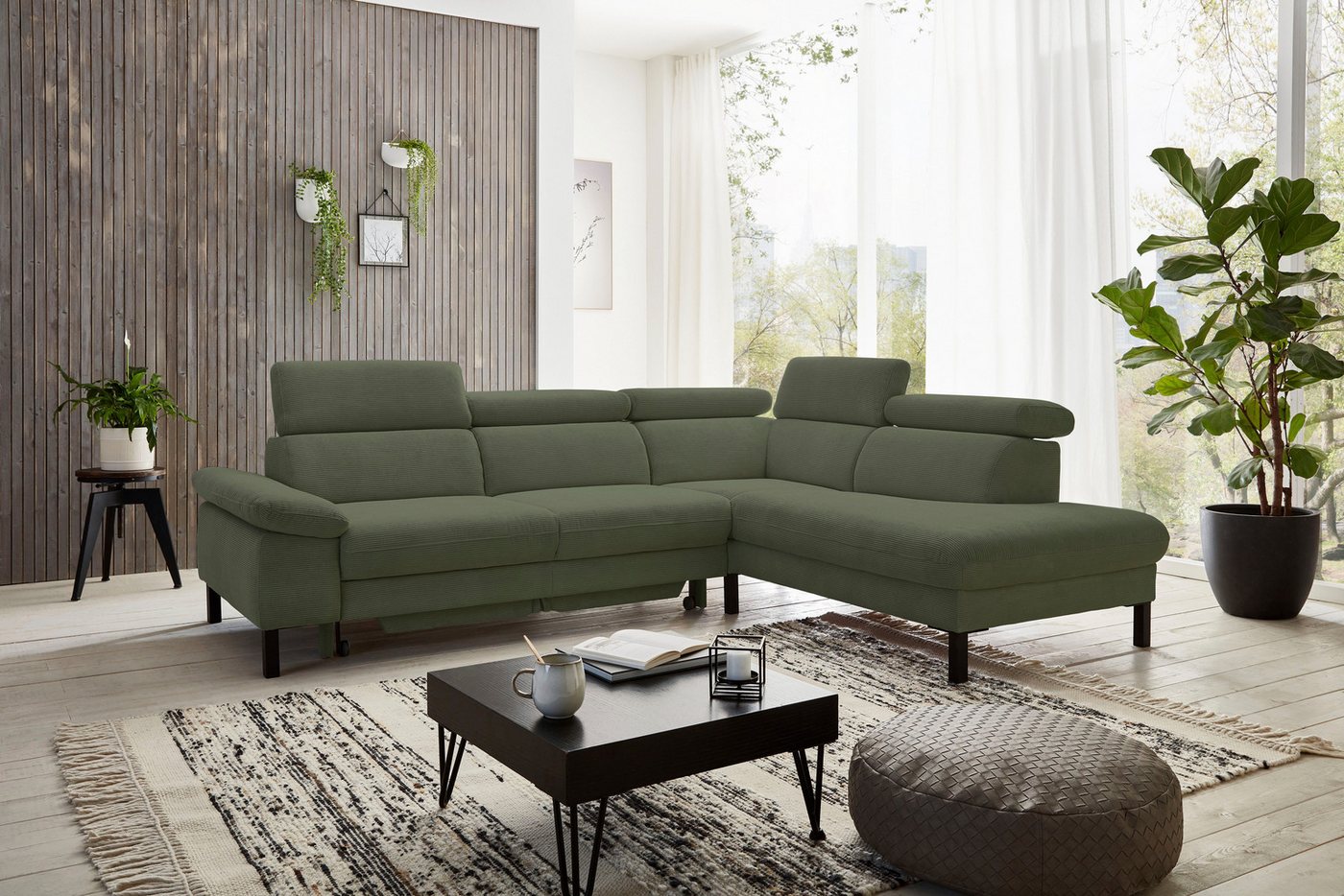 Home affaire Ecksofa Arnayon mit Querschläfer-Bettfunktion, Schlafsofa, großer Bettkasten, manuelle Kopfteilverstellung, Tonnentaschen-Federkern, Bezug Feincord von Home affaire