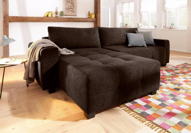 Home affaire Ecksofa Bella L-Form, wahlweise mit Bettfunktion und Bettkasten, Steppung im Sitzbereich von Home affaire