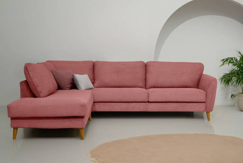 Home affaire Ecksofa MARSEILLE 278/202 cm, L-Form, Ottom. rechts/links, verschiedene Bezüge, Massivholzbeine Eiche, Landhausstil, Wellenunterfederung von Home affaire