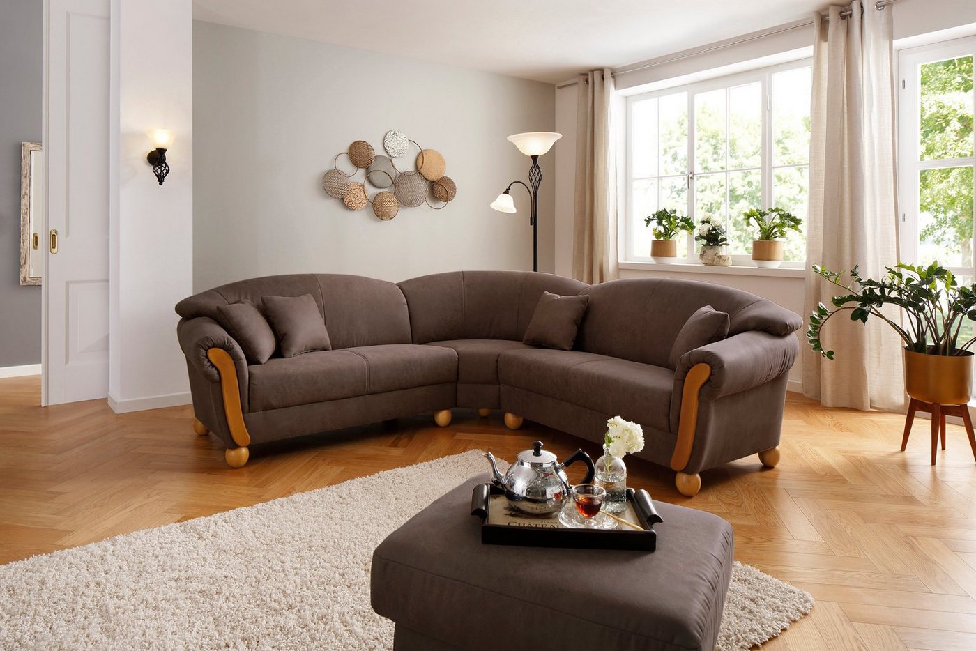 Home affaire Ecksofa Milano, mit Federkern, Bezug in Vintageoptik, incl. 4 Zierkissen, L-Form von Home affaire