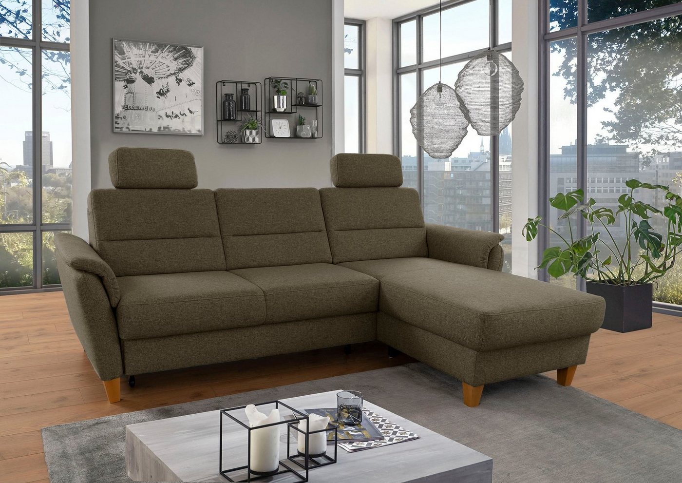 Home affaire Ecksofa Palmera L-Form, Federkern, wahlweise mit Bettfunktion und mit/ohne Bettkasten von Home affaire