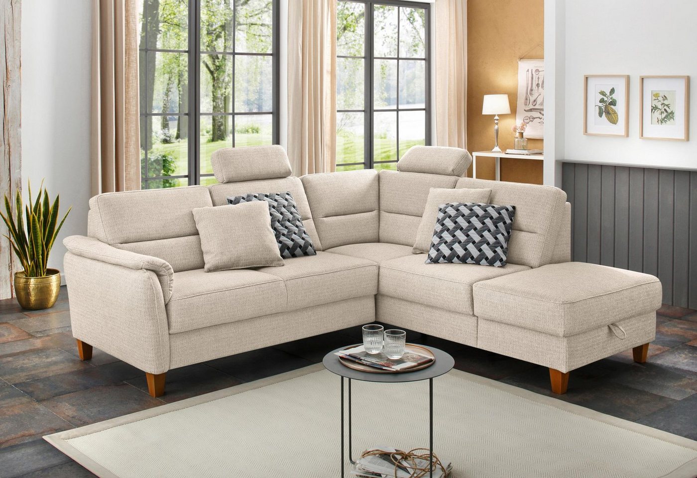 Home affaire Ecksofa Palmera L-Form, Federkern, wahlweise mit Bettfunktion und mit/ohne Stauraum von Home affaire