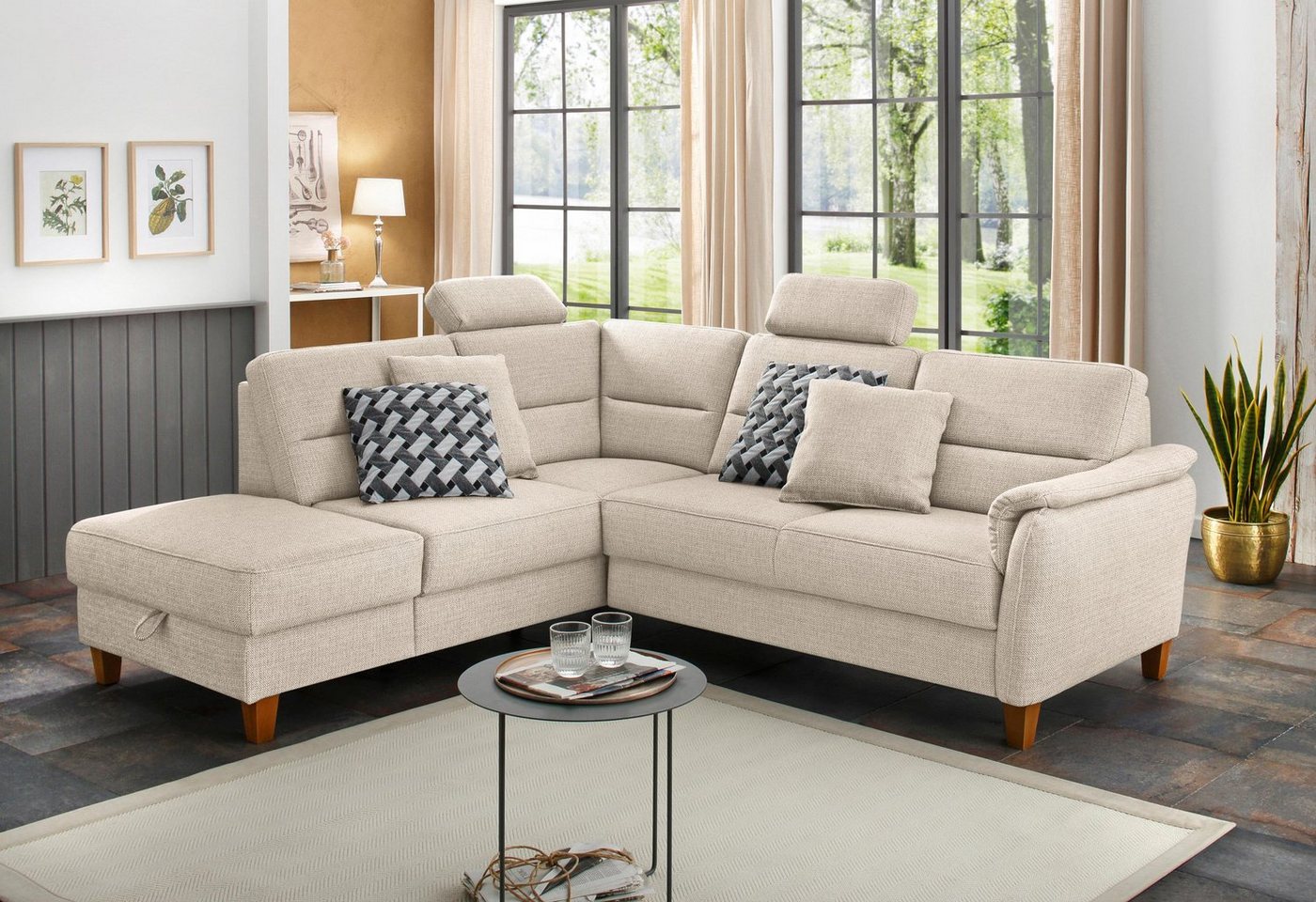 Home affaire Ecksofa Palmera L-Form, Federkern, wahlweise mit Bettfunktion und mit/ohne Stauraum von Home affaire