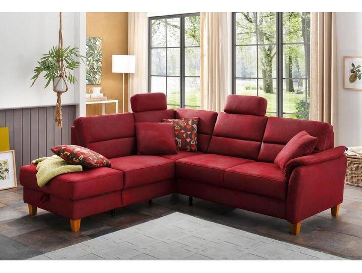 Home affaire Ecksofa Palmera L-Form, B: 236 cm, Federkern, rot, mit Bettfunktion-mit Bettkasten, bordeaux von Home-affaire