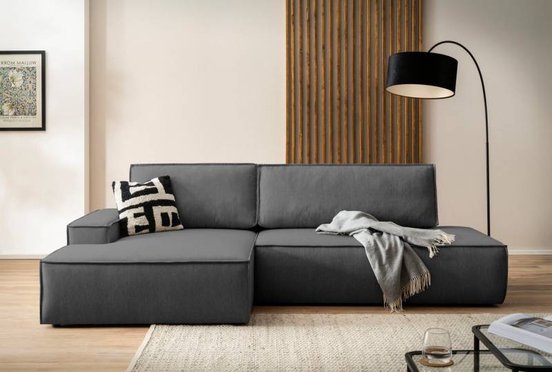Home affaire Ecksofa SHERWOOD, Schlafsofa in L-Form offen (275cm), Cord, Leinenoptik, Schlaffunktion und Bettkasten, Kedernaht, hoher Sitz- & Liegekomfort von Home affaire