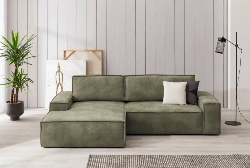 Home affaire Ecksofa SHERWOOD Schlafsofa 267 cm, L-Form, Schlaffunktion mit Bettkasten (210x136 cm), Cord, Vintage, Samtvelours von Home affaire
