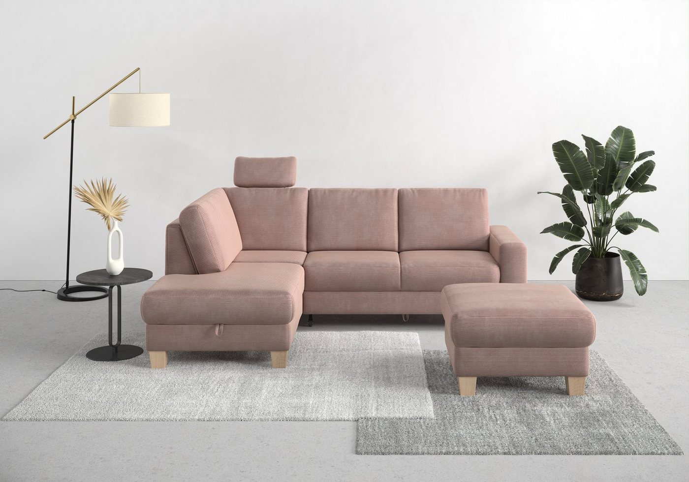 Home affaire Ecksofa Summer, mit Ottomane, wahlweise mit Bettfunktion und Bettkasten, Cord-Bezug von Home affaire