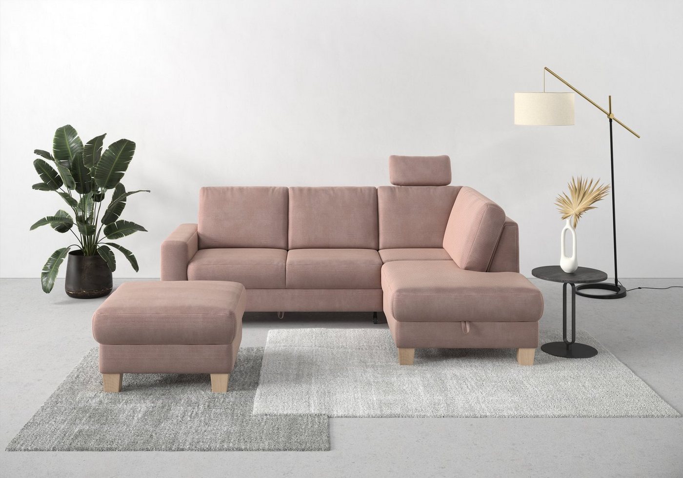 Home affaire Ecksofa Summer, mit Ottomane, wahlweise mit Bettfunktion und Bettkasten, Cord-Bezug von Home affaire