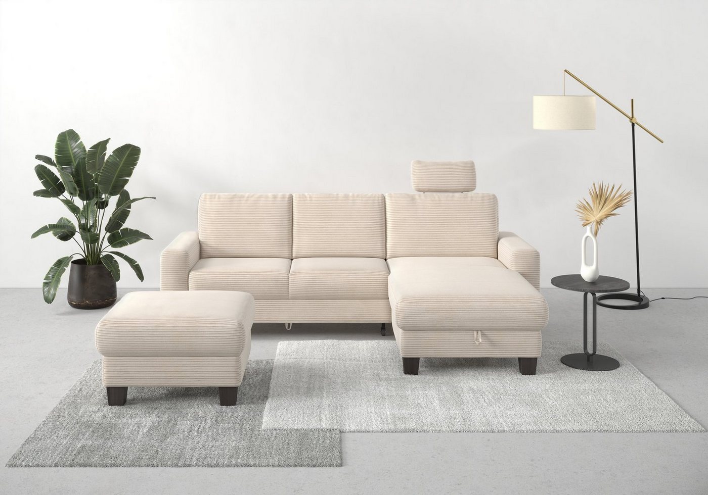 Home affaire Ecksofa Summer L-Form, mit Recamiere, mit oder ohne Bettfunktion und Bettkasten, Cord-Bezug von Home affaire