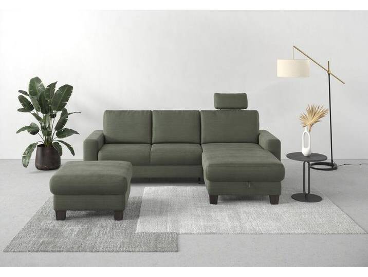 Home affaire Ecksofa Summer L-Form, mit Recamiere, mit oder ohne Bettfunktion und Bettkasten, Cord-Bezug, grün von Home-affaire