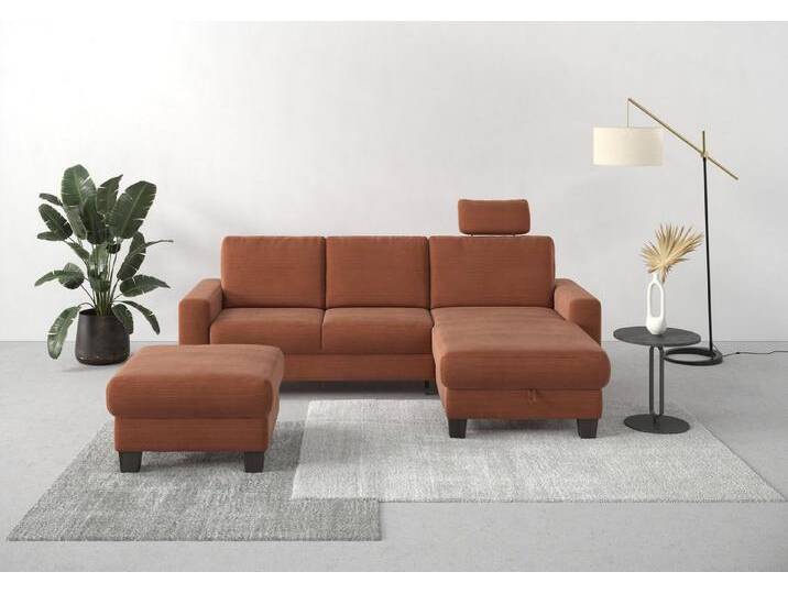 Home affaire Ecksofa Summer L-Form, mit Recamiere, mit oder ohne Bettfunktion und Bettkasten, Cord-Bezug, rot von Home-affaire