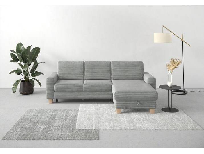 Home affaire Ecksofa Summer L-Form, mit Recamiere, mit oder ohne Bettfunktion und Bettkasten, Cord-Bezug, silberfarben von Home-affaire
