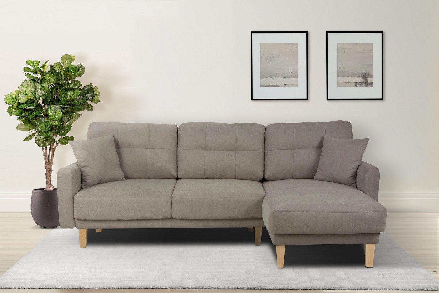 Home affaire Ecksofa Triplo, Zierkissen, Schlaffunktion, B/T/H: 234/164/89 cm, L-Form, wahlweise mit Bettfunktion und Bettkasten, Liegefläche 210/132 cm von Home affaire