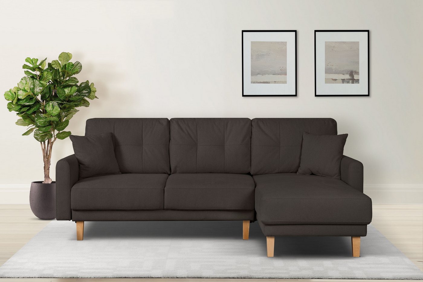 Home affaire Ecksofa Triplo, Zierkissen, Schlaffunktion, B/T/H: 234/164/89 cm, L-Form, wahlweise mit Bettfunktion und Bettkasten, Liegefläche 210/132 cm von Home affaire