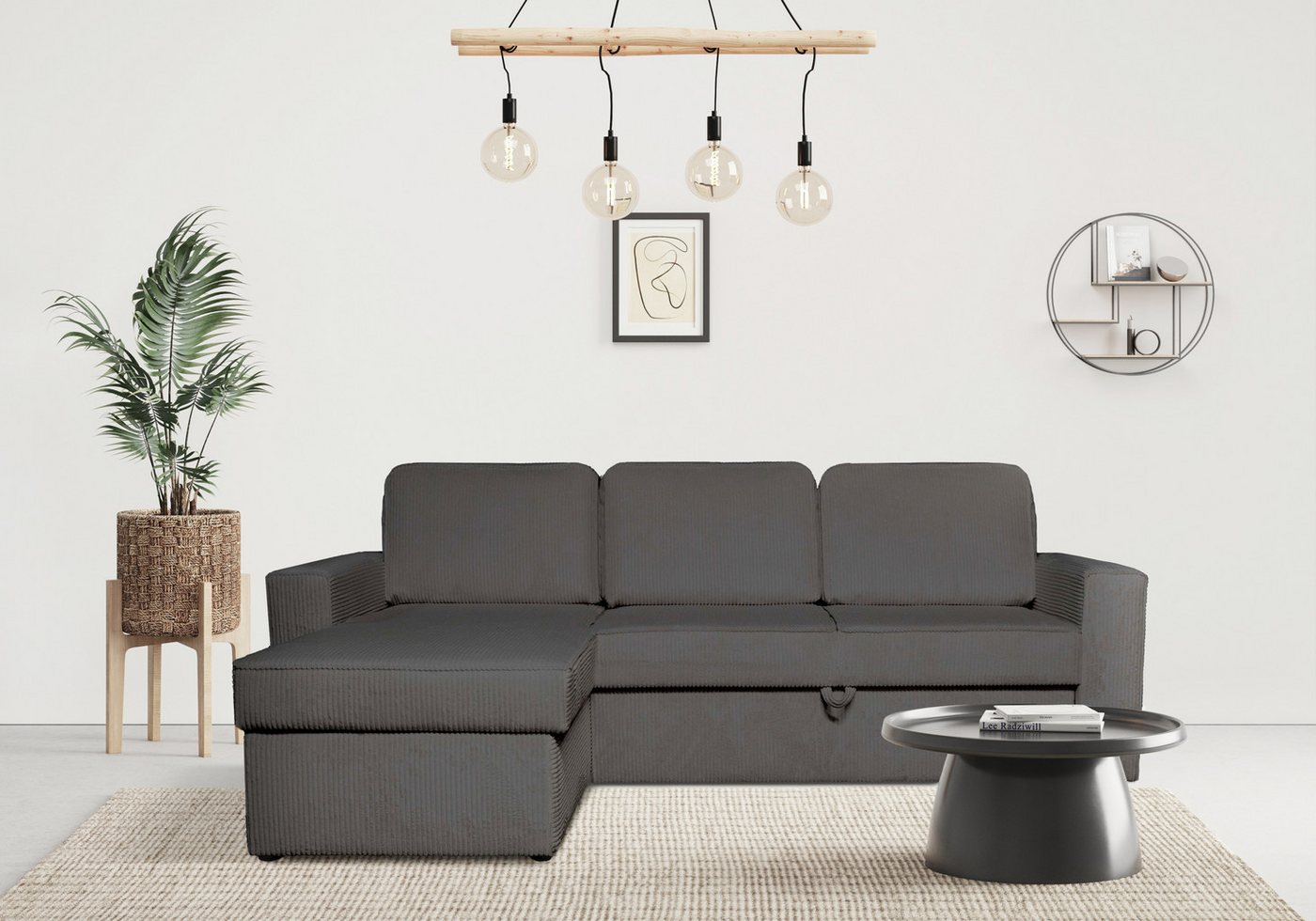 Home affaire Ecksofa Visan, L-Form, kompaktes Sofa mit Schlaffunktion und mit Bettkasten, im Cord-Bezug von Home affaire