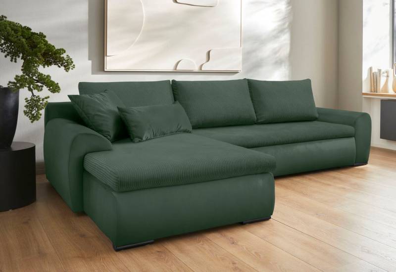 Home affaire Ecksofa Win, L-Form, Breite 285cm, optional mit Schlaffunktion und Bettkasten, dunkelgrün, Cord von Home affaire
