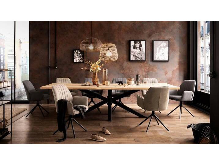 Home affaire Esstisch Tristan, Massivholz Wildeiche mit echter Baumkante, schwarz, eichefarben/schwarz von Home-affaire