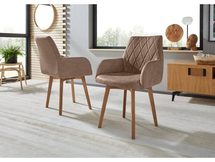 Home affaire Esszimmerstuhl Brest (Set, 2 St), Armlehnstuhl in Leder oder Microfaser, Gestell Eiche Massiv geölt, braun, Polyester, taupe von Home-affaire