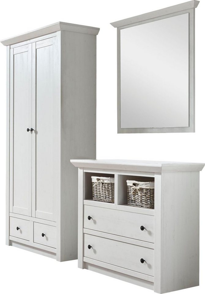 Home affaire Garderoben-Set California, Komplettset im Landhausstil, moderne Garderobe, (Set, 3-St), enthält Kommode, Garderobenschrank und Spiegel, 220 cm breit von Home affaire