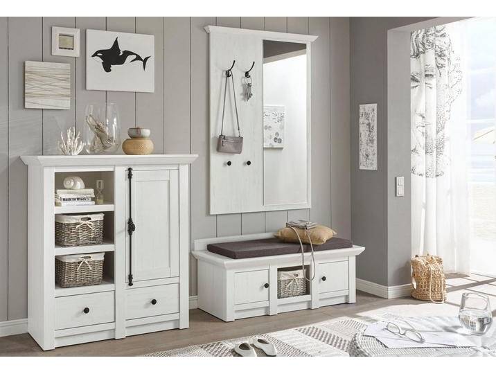 Home affaire Garderoben-Set California, (Set, 3-St), Set aus: Sitzbank, Paneel mit Spiegel und Kommode, weiß von Home-affaire