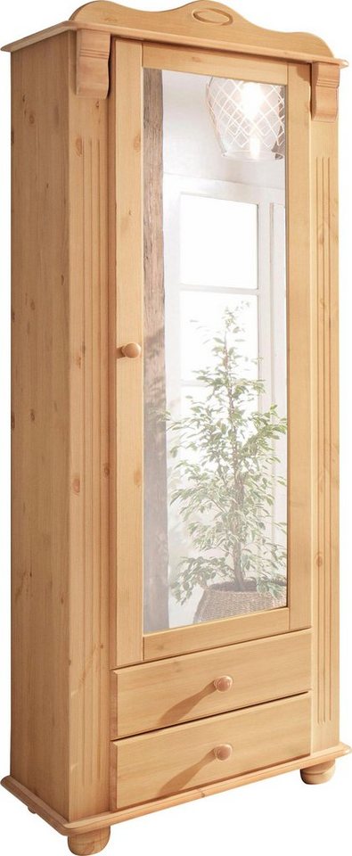 Home affaire Garderobenschrank Adele mit Spiegel, Breite 63 cm, mit 2 Schubladen, aus massiver Kiefer, FSC® von Home affaire