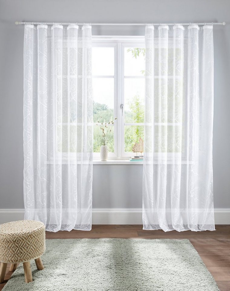 Home affaire Gardine Adele, Kräuselband (1 St), transparent, Voile, transparent, mit floraler Stickerei, Voile von Home affaire