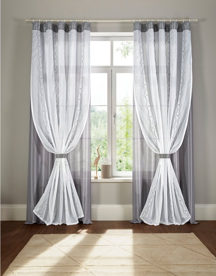 Home affaire Gardine Blair, Kräuselband (1 St), halbtransparent, Doppellagig mit transparentem Voile und Stofflage in Seidenoptik von Home affaire