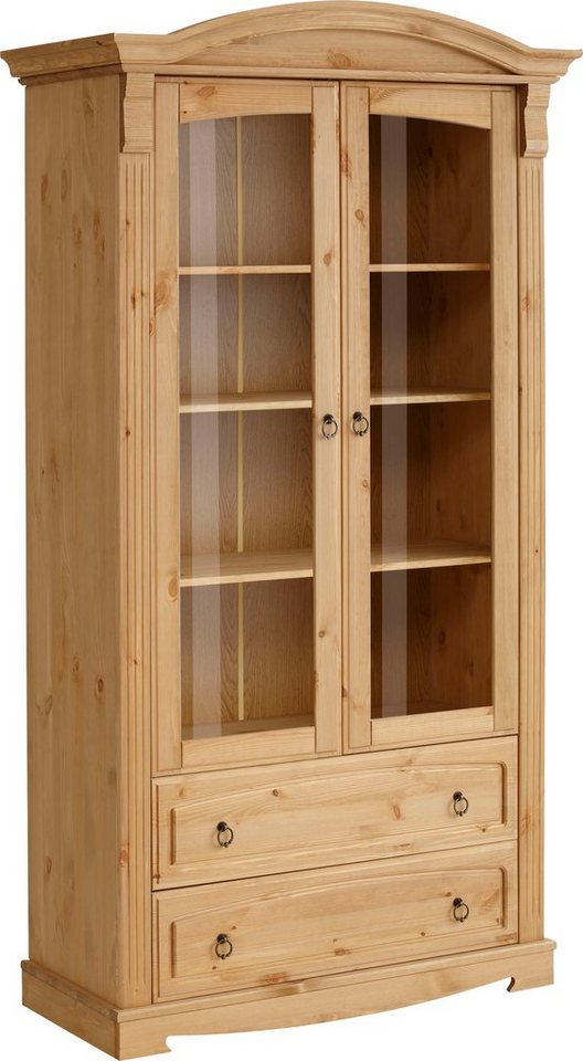 Home affaire Glasvitrine Anna (Gesamtmaße (B/T/H): ca. 97/46/188 cm) mit Glastüren, 2 Schubladen, Höhe 188 cm, aus massiver Kiefer, FSC® von Home affaire