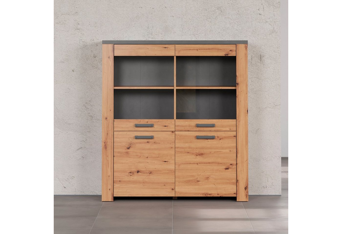 Home affaire Highboard Ambres (1 St), matte Echtholzoptik, ca. Maße BxH: 127x139 cm, hellbraun, Eiche von Home affaire