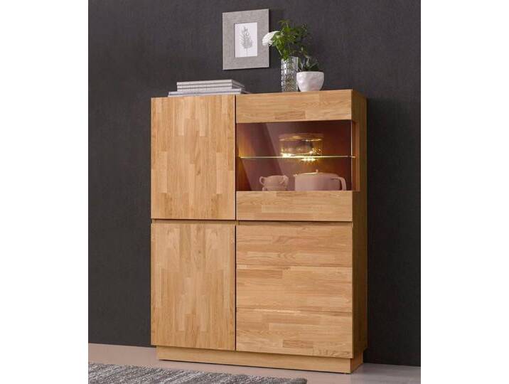 Home affaire Highboard Laima, Vitrine, Höhe 120 cm, teilmassiv, FSC®-zertifiziert, beige von Home-affaire