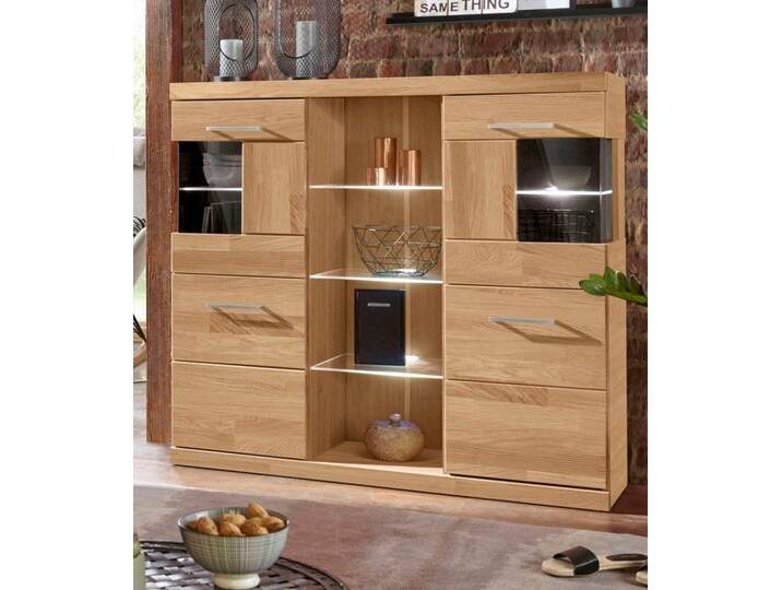 Home affaire Highboard Ribe, Breite 125 cm, braun, Holzwerkstoff eichefarben (Korpus) / Massivholz Eiche von Home-affaire