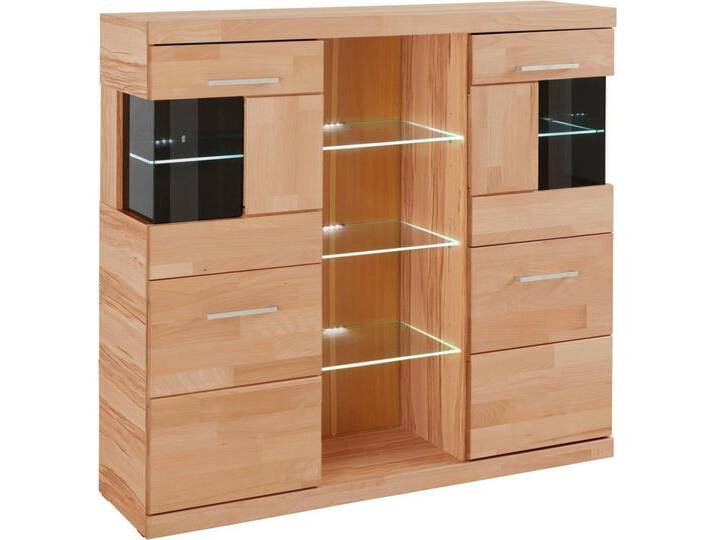 Home affaire Highboard Ribe,120cm breit,112cm hoch,Oberplatte massiv,12 Fächer, Holz massiv, Holzwerkstoff, Metall Griffe,2Türen mit Glaseinsatz Home affaire Highboard Ribe,120cm breit,112cm hoch,Oberplatte massiv,12 Fächer, Holz massiv, Holzwerkstoff, Metall Griffe,2Türen mit Glaseinsatz von Home-affaire
