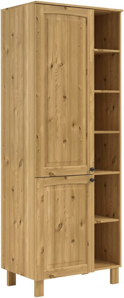 Kochstation Hochschrank KS-Osby (1-St) Kiefer massiv, Breite 75 cm, 2 Türen, 4 Einlegeböden, 6 offene Fächer von Kochstation