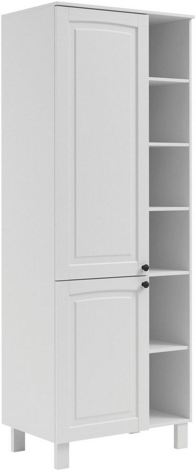 Kochstation Hochschrank KS-Osby (1-St) Kiefer massiv, Breite 75 cm, 2 Türen, 4 Einlegeböden, 6 offene Fächer von Kochstation