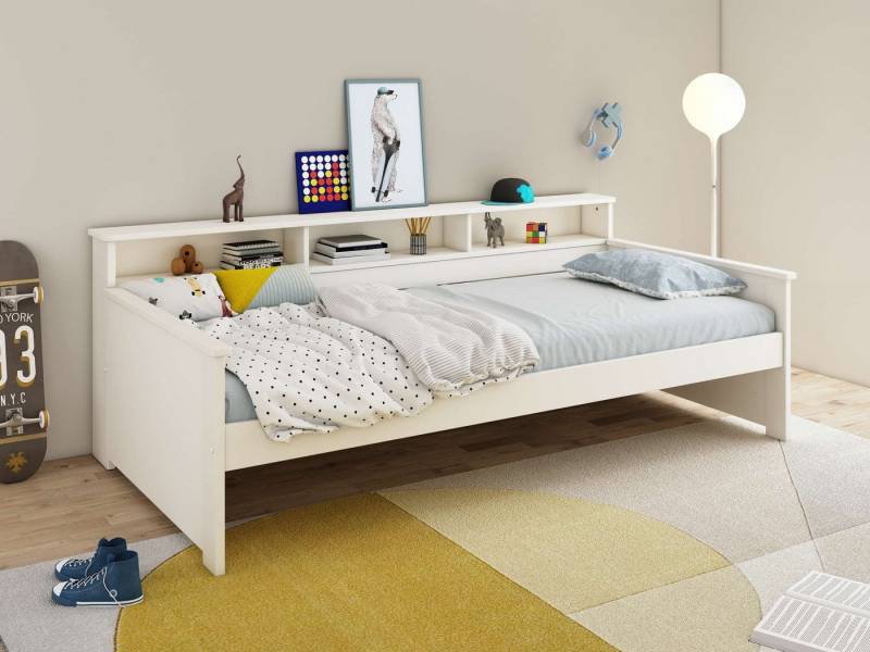 Home affaire Jugendbett KERO, Daybed, Stauraumbett, platzsparend, Stauraum, 90x200cm, zertifiziertes Massivholz, mit Ablagefächern, Schublade optional von Home affaire
