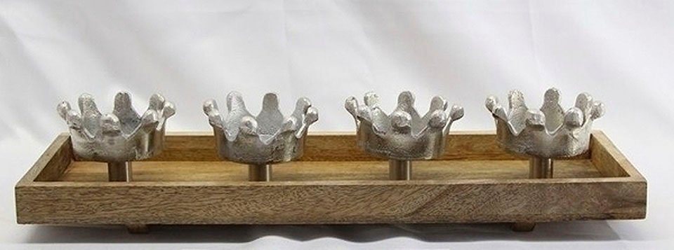 Home affaire Kerzenhalter mit liebevoll gestalteten Krönchen (1 St), Adventsleuchter aus Holz und Metall, Breite ca. 47 cm von Home affaire