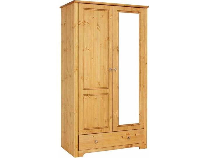Home affaire Kleiderschrank Hugo (3 Breiten: 106/200/245 cm H/T ca. 190/58 cm) aus massiver Kiefer im Landhausstil, mit Spiegel, beige, Türen: 2 St. von Home-affaire