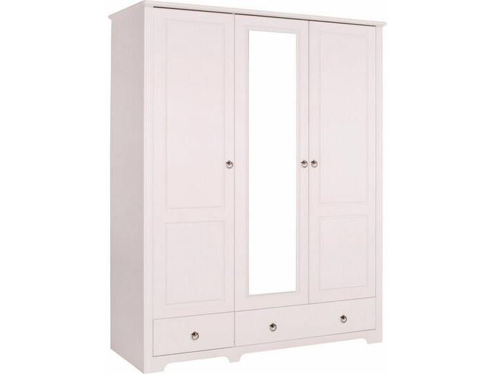 Home affaire Kleiderschrank Hugo (3 Breiten: 106/200/245 cm H/T ca. 190/58 cm) aus massiver Kiefer im Landhausstil, mit Spiegel, weiß, Türen: 3 St. von Home-affaire