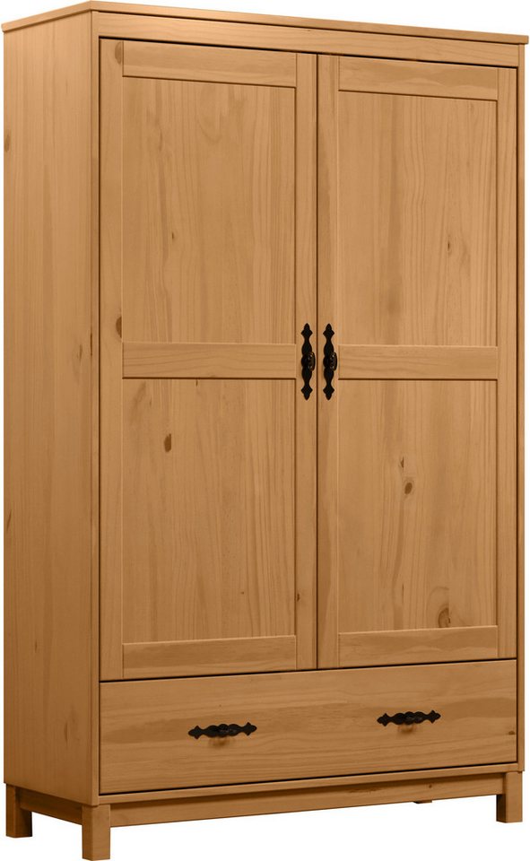 Home affaire Kleiderschrank Sandnes Kieferschrank Schlafzimmer Schrank TOPSELLER weiß (1-St., natürlicher Landhaus-Look B/T/H: 96x38x155cm) Drehtürenschrank aus Massivholz mit besonderen Metallgriffen von Home affaire