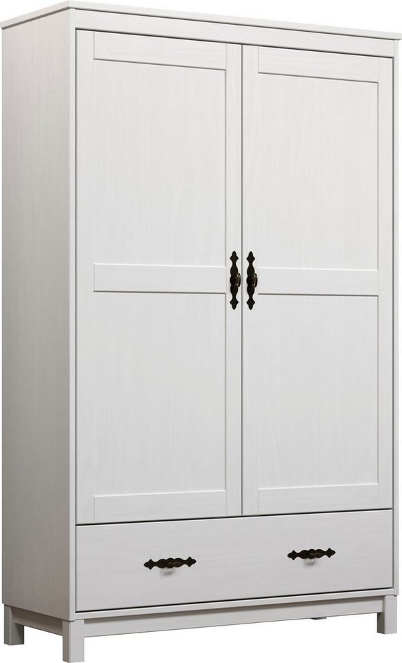 Home affaire Kleiderschrank Sandnes Kieferschrank Schlafzimmer Schrank TOPSELLER weiß (1-St., natürlicher Landhaus-Look B/T/H: 96x38x155cm) Drehtürenschrank aus Massivholz mit Metallgriffen und Schublade von Home affaire