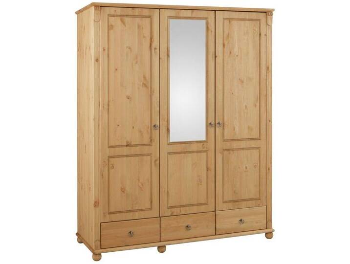 Home affaire Kleiderschrank Tessin, Dretürenschrank, 3-türig (B/H/T ca. 152/191/59 cm) Breite 152 cm, Kiefer massiv, mit Spiegel und 3 Schubladen, beige von Home-affaire