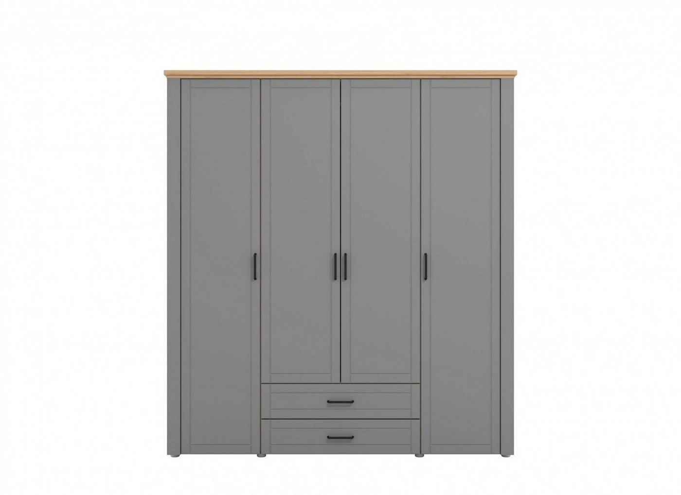 Home affaire Kleiderschrank Valencia, komplette Innenausstattung und 2 Schubladen, 190cm breit Schlafzimmerschrank mit Landhaus Kasettenoptik und schwarzen Griffen von Home affaire