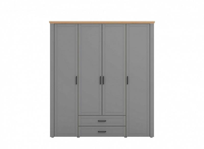 Home affaire Kleiderschrank Valencia, komplette Innenausstattung und 2 Schubladen, 190cm breit Schlafzimmerschrank mit Landhaus Kasettenoptik und schwarzen Griffen von Home affaire